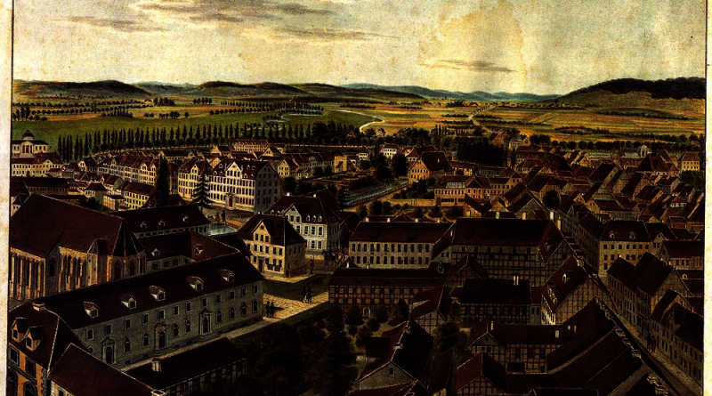 Besemann_-_Blick_auf_Goettingen_aus_der_Vogelschau_nach_Nordwesten_(um_1850)